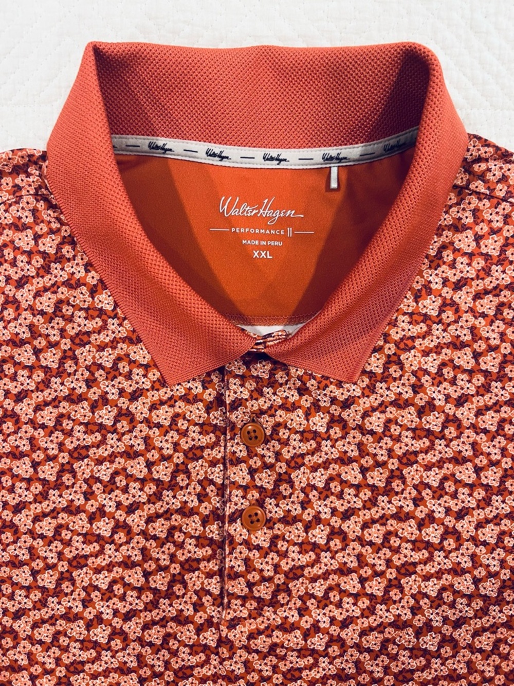 Walter Hagen Ditsy Orange Floral Performance Polo